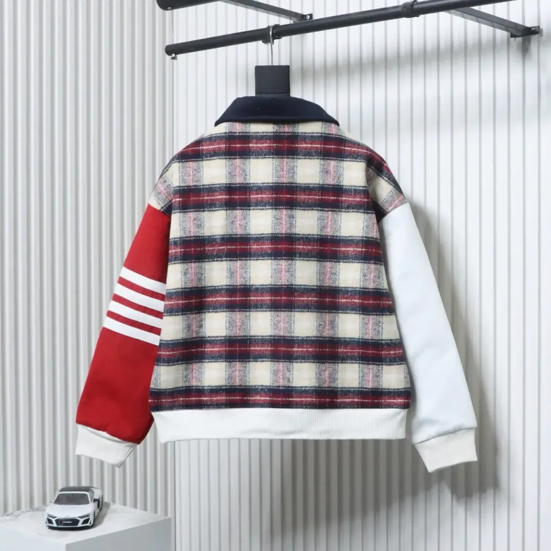 Tb Baseball Jacket With Patchwork Plaid Pattern And Four Stripes - Image 2