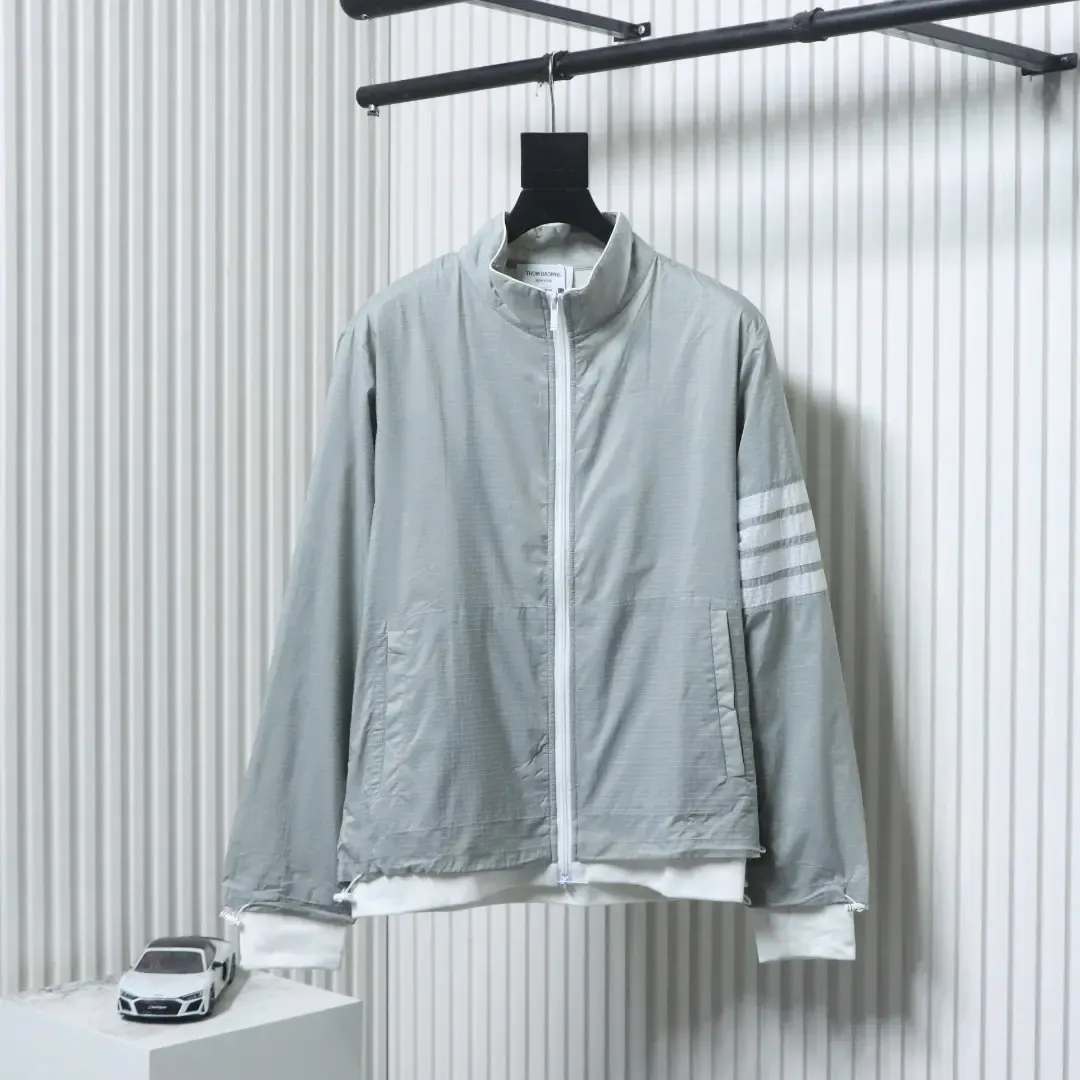 Tb Double Layered Leisure Jacket With Four-Ply Woven Stand Up Collar