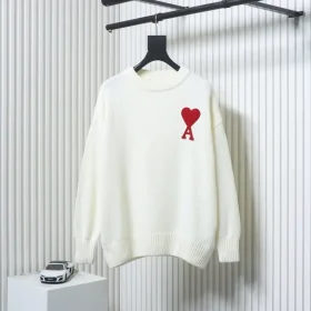 AMI 21Fw Pullover With Embroidered Heart Logo And Round Neck