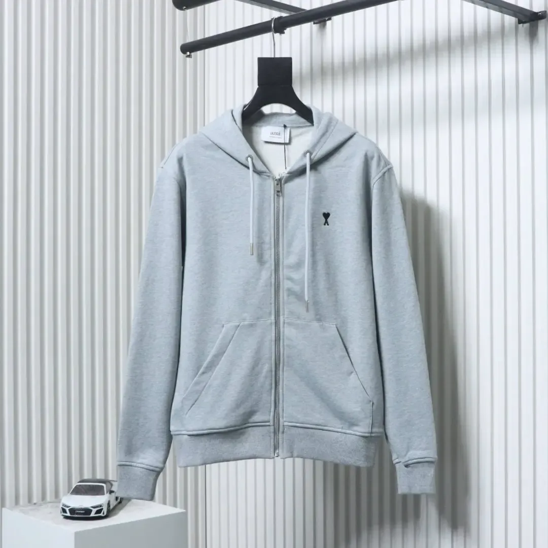 AMI Paris Hooded Jacket With Heart Embroidery And Zipper Closure - Image 3