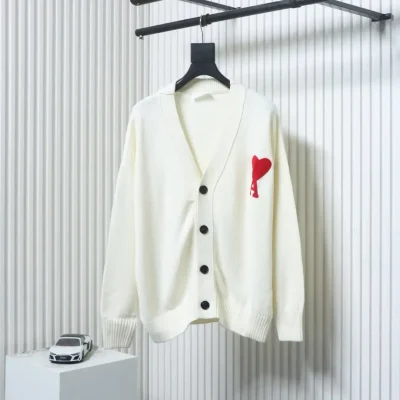 Ami 21Fw Cardigan With Heart Embroidery And Micro Logo - etkick reps