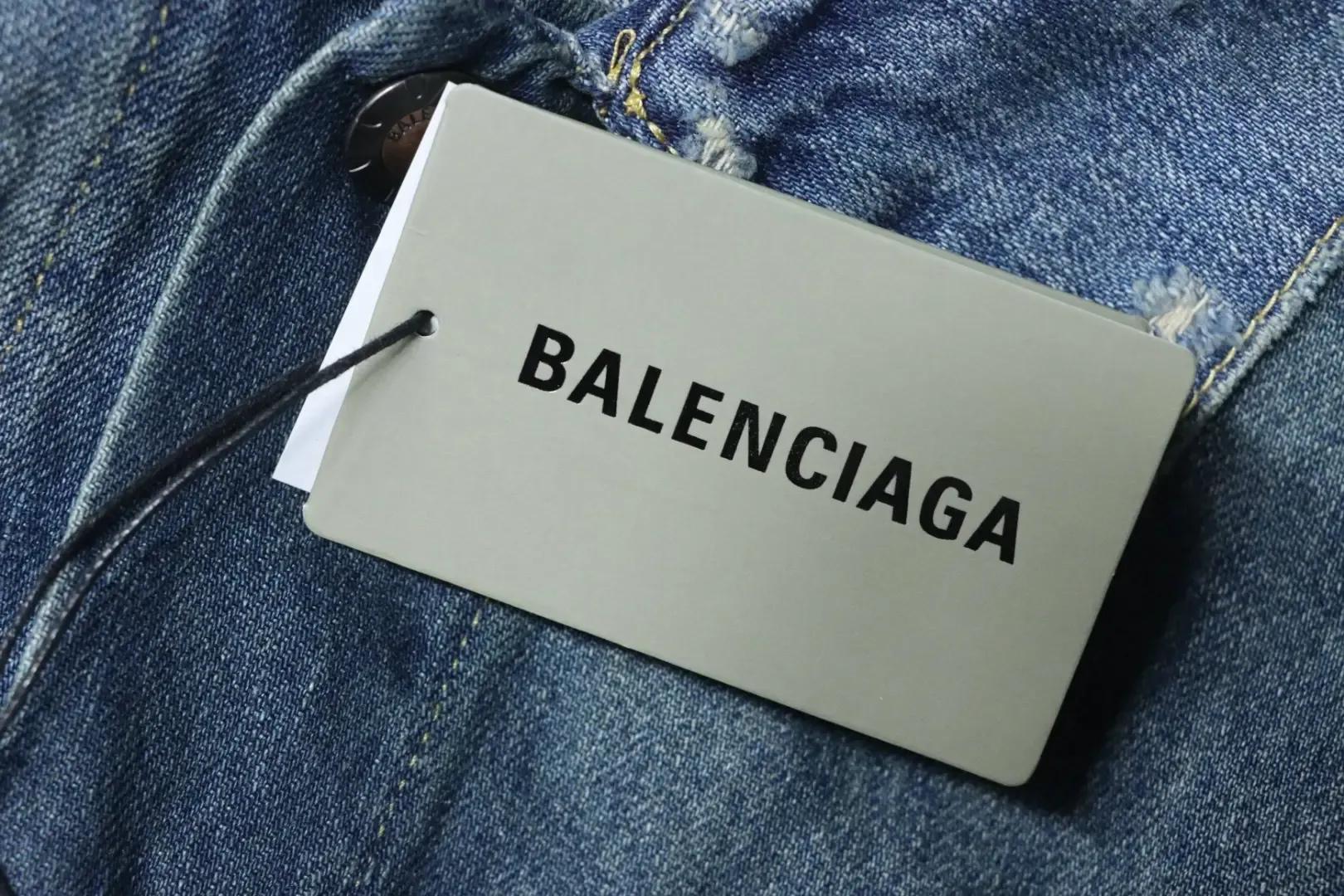 Balenciaga Denim Jacket In A Distressed Look With Circular Embroidered Ribbon Patchwork - Image 8