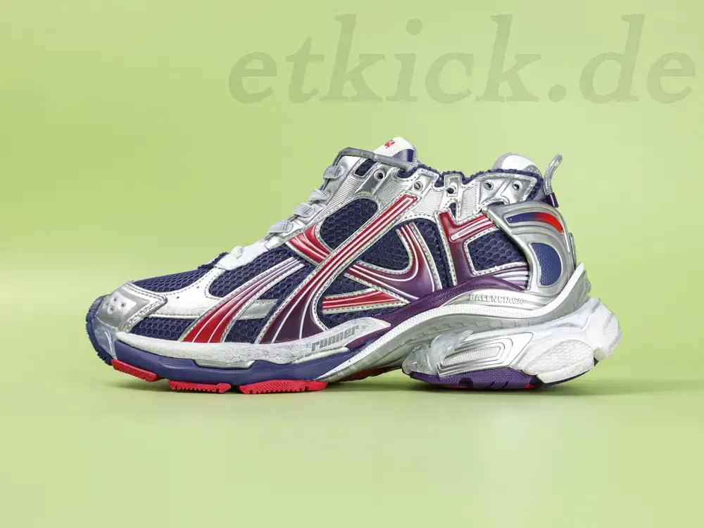 Balenciaga Mens Running Shoes With A Gradient Color Design In Navy Blue Red And Gray - Image 2