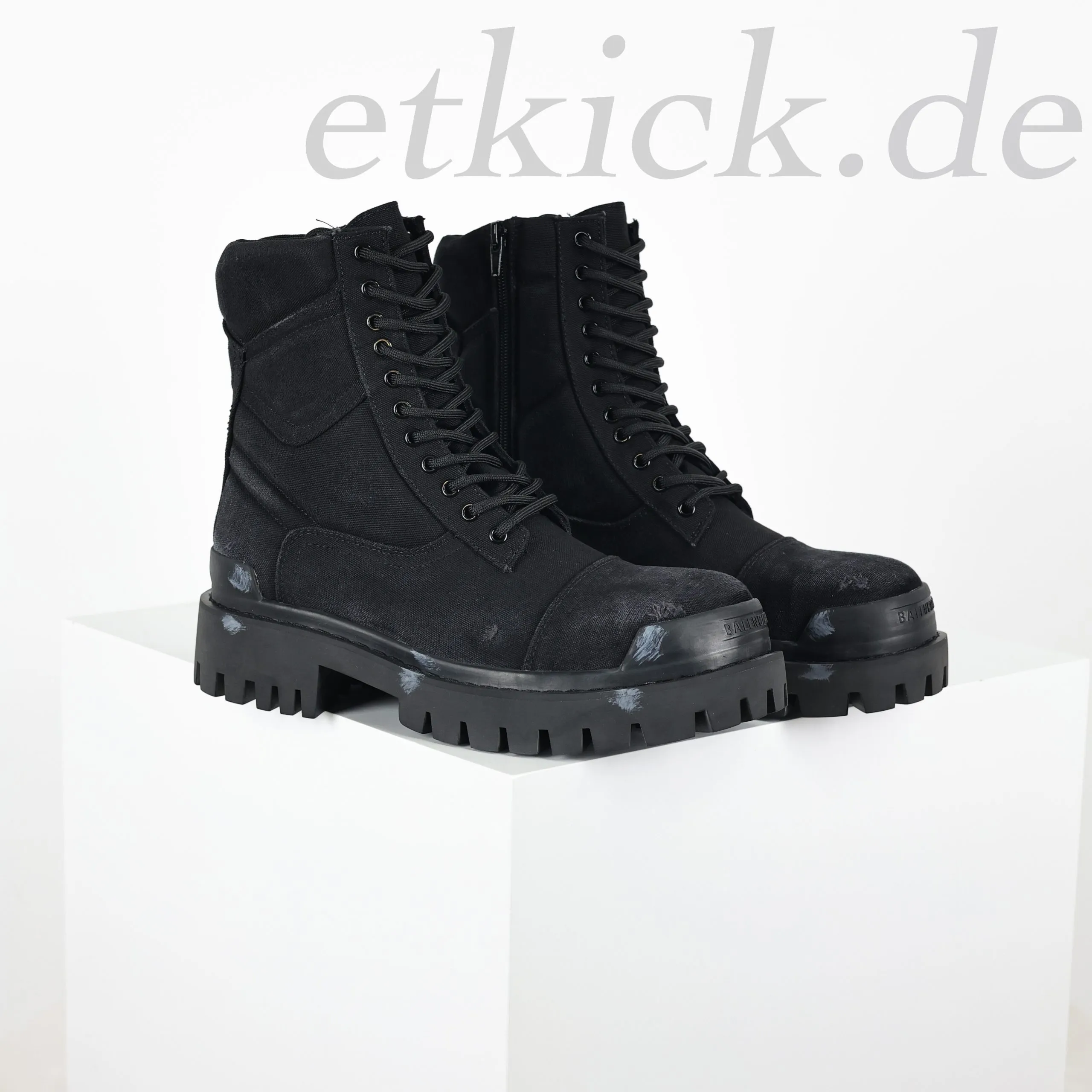Balenciaga Strike Platform Combat Boots Distressed Look Black - Image 2