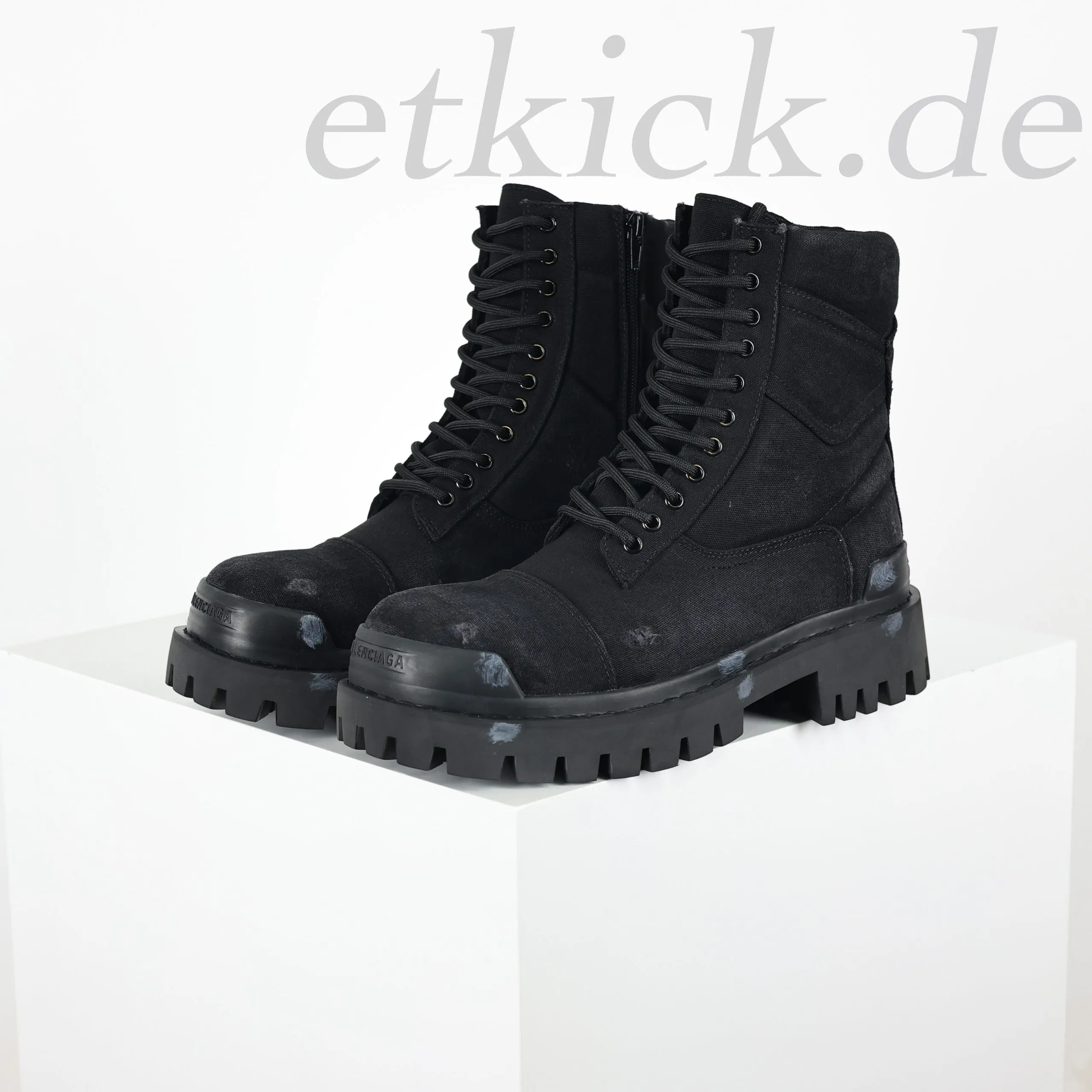Balenciaga Strike Platform Combat Boots Distressed Look Black - Image 3