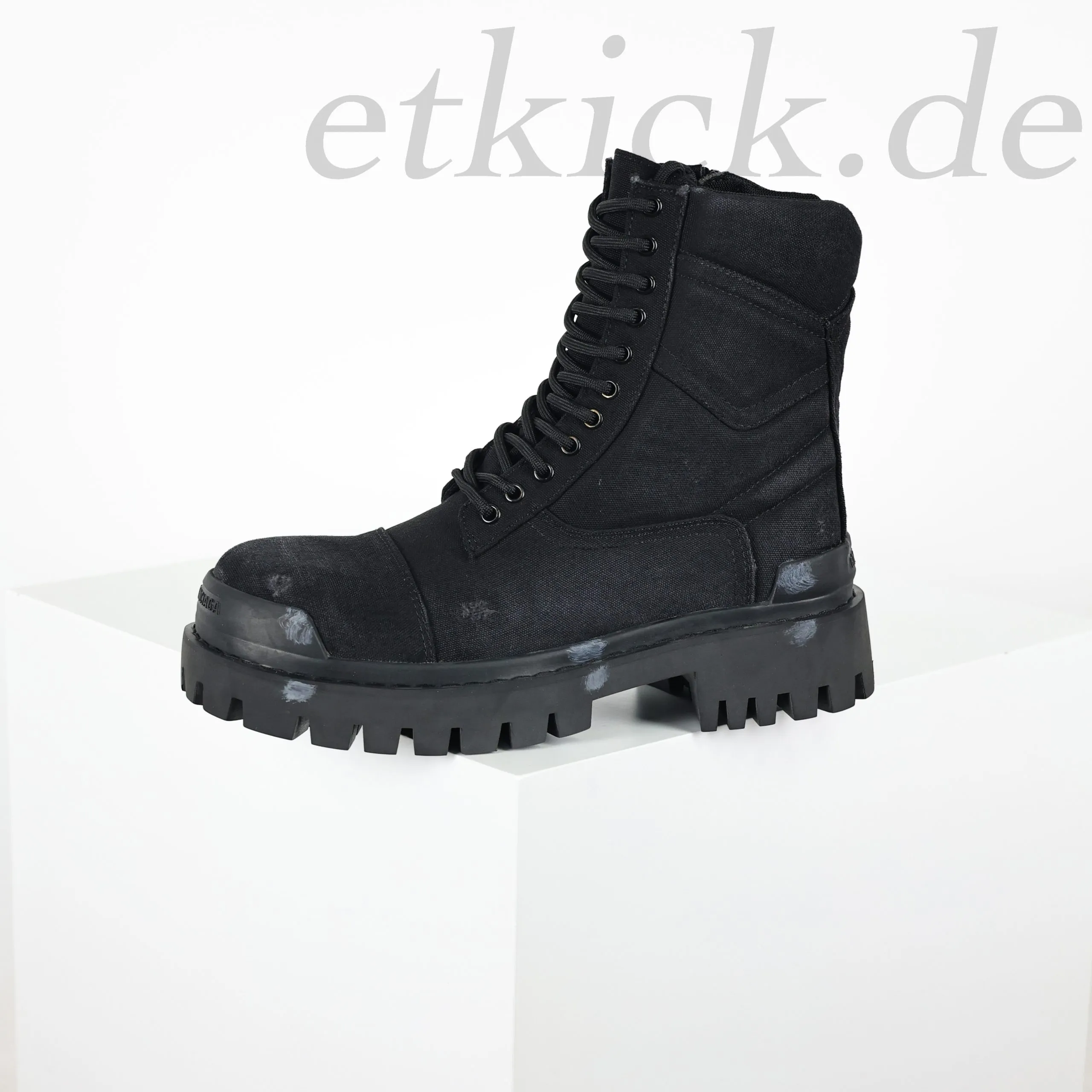 Balenciaga Strike Platform Combat Boots Distressed Look Black - Image 4