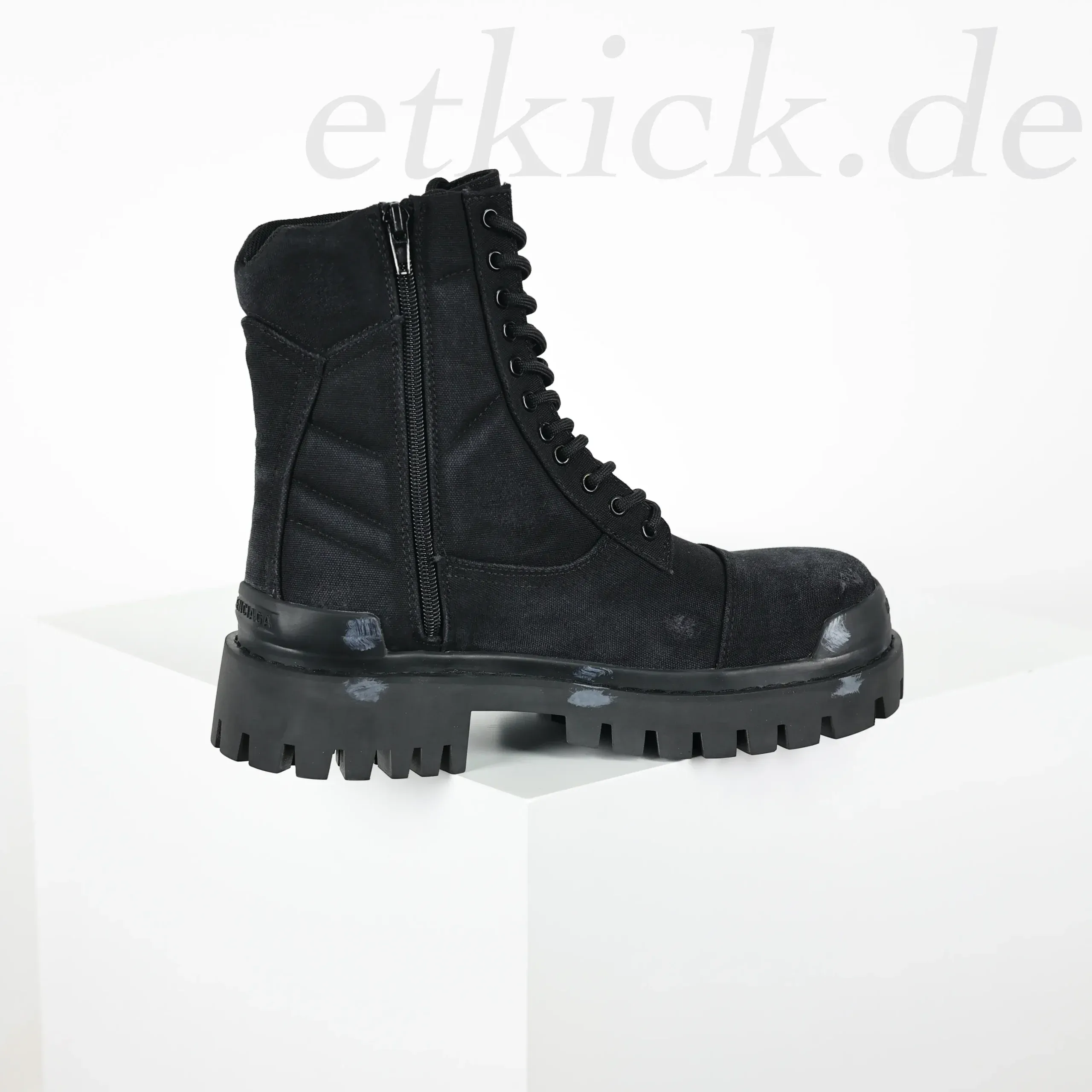 Balenciaga Strike Platform Combat Boots Distressed Look Black - Image 5