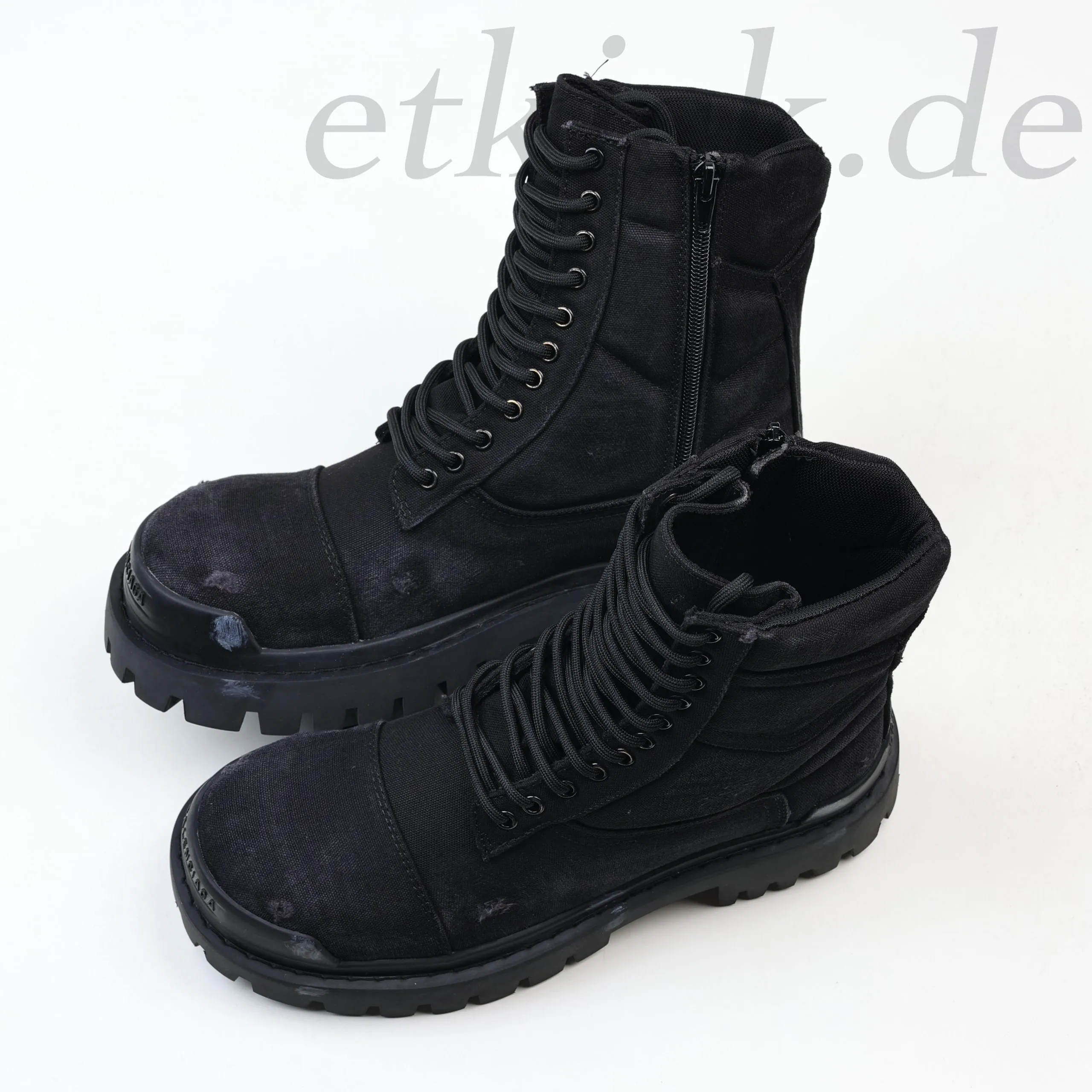 Balenciaga Strike Platform Combat Boots Distressed Look Black - Image 7
