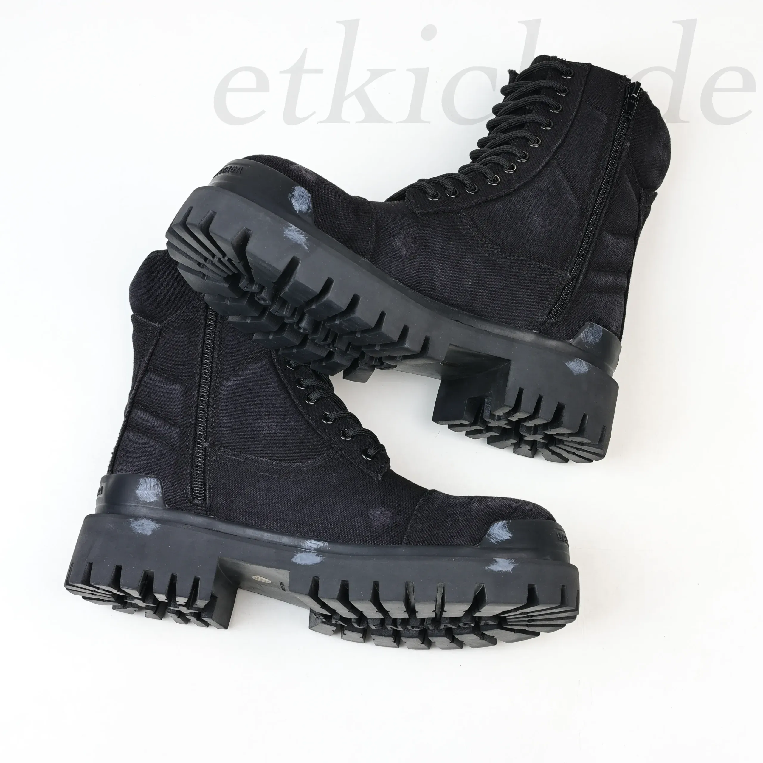Balenciaga Strike Platform Combat Boots Distressed Look Black - Image 8