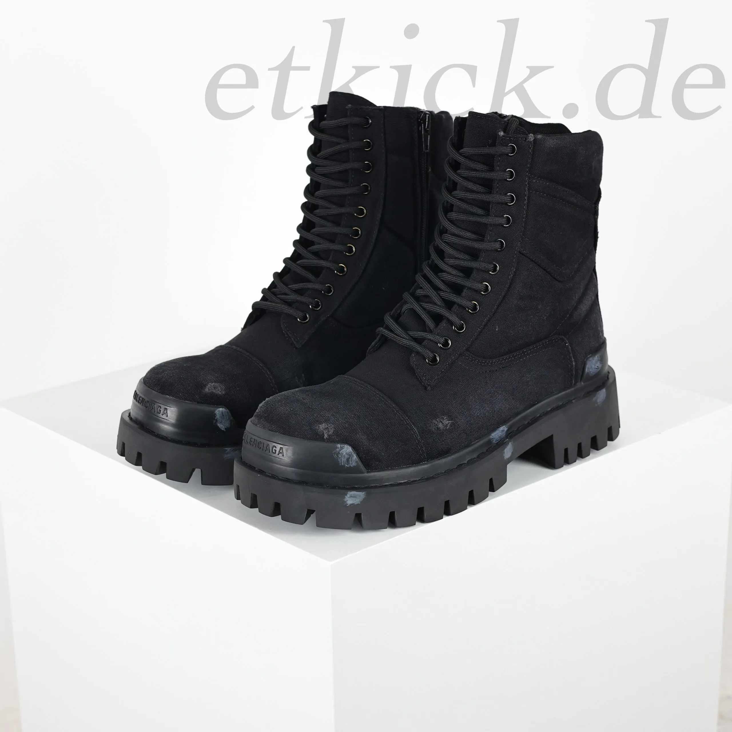 Balenciaga Strike Platform Combat Boots Distressed Look Black