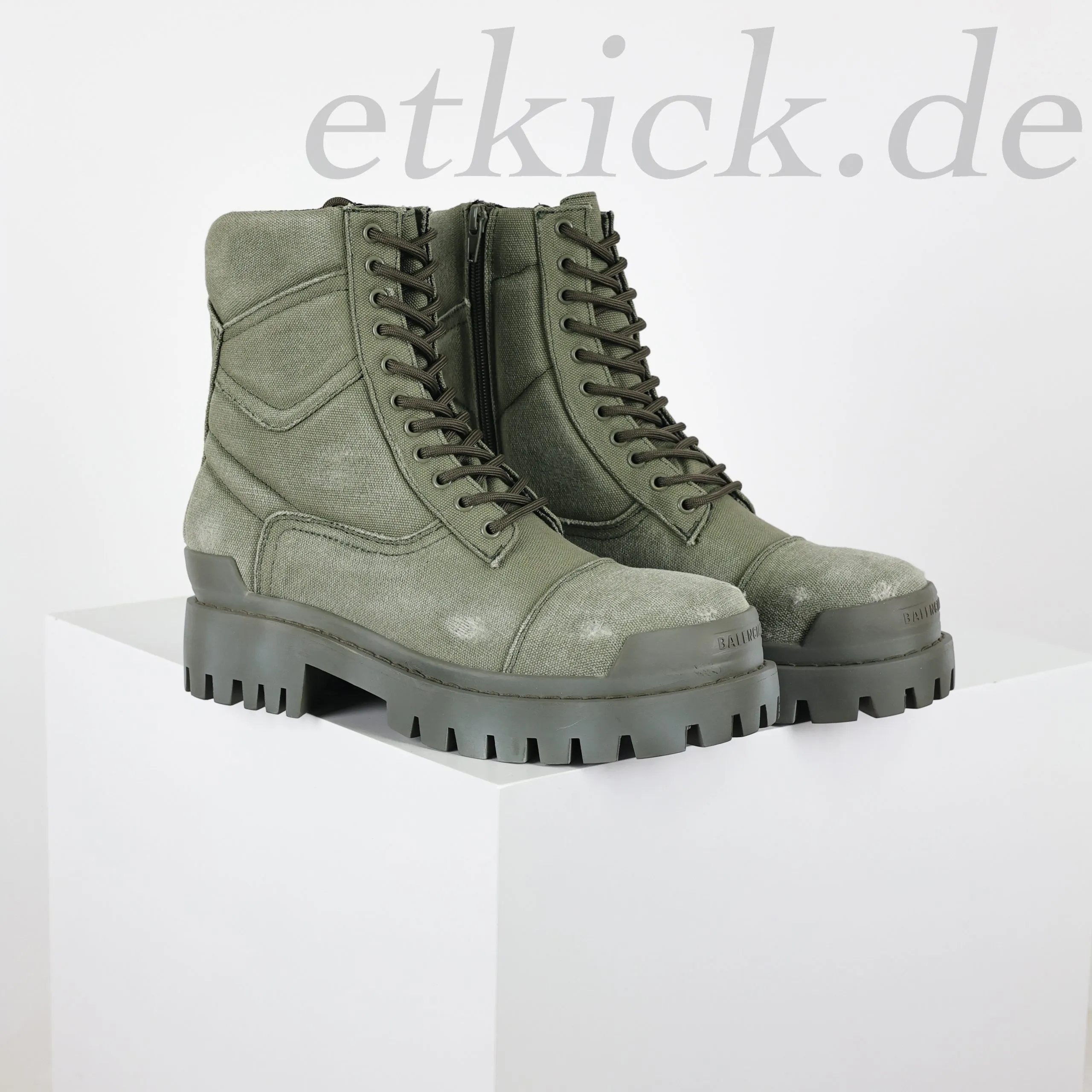 Balenciaga Strike Platform Combat Boots Distressed Look In Military Green - Image 2