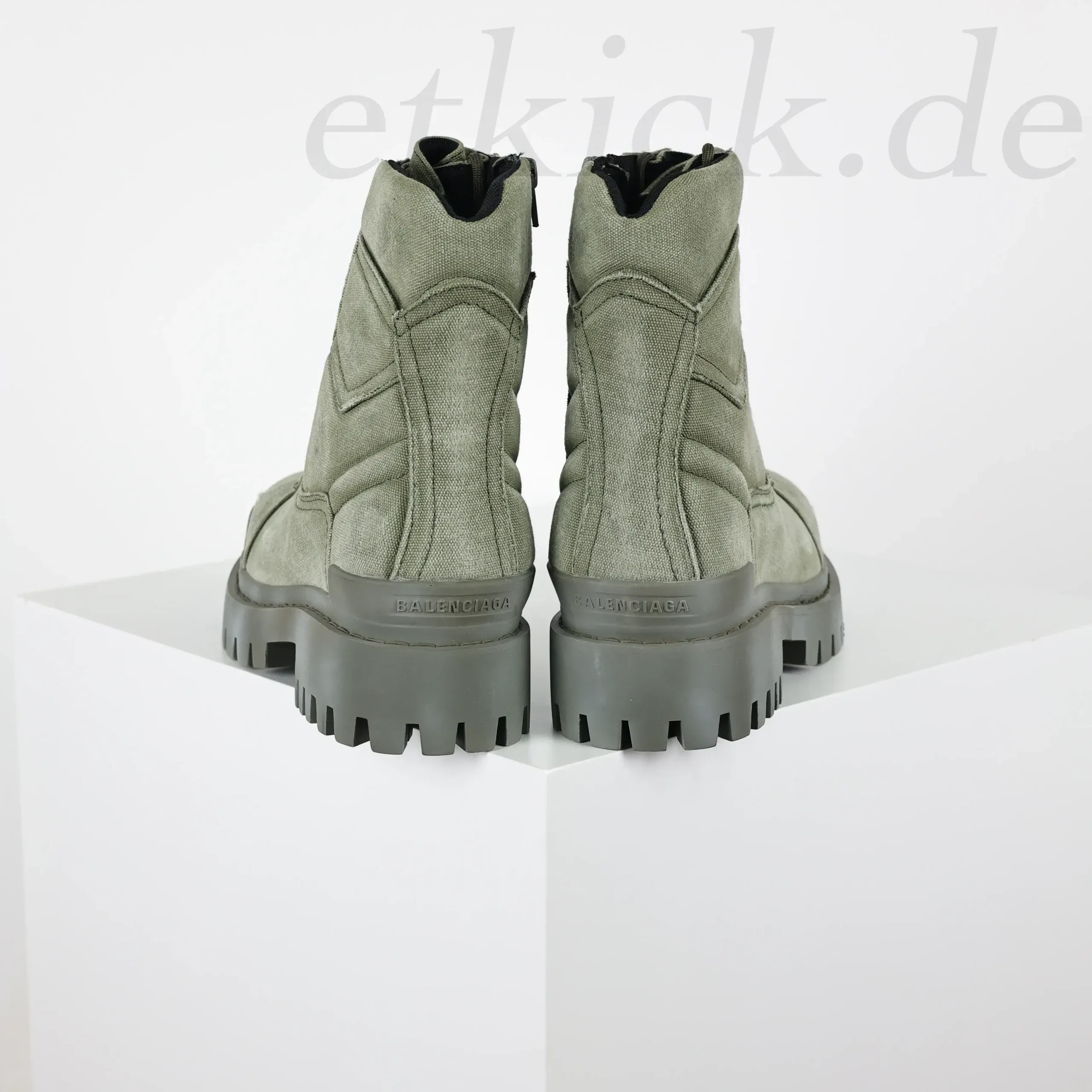 Balenciaga Strike Platform Combat Boots Distressed Look In Military Green - Image 11
