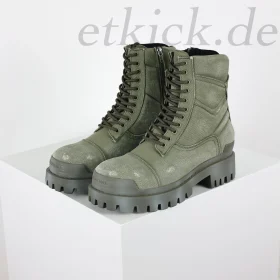 Balenciaga Strike Platform Combat Boots Distressed Look In Military Green