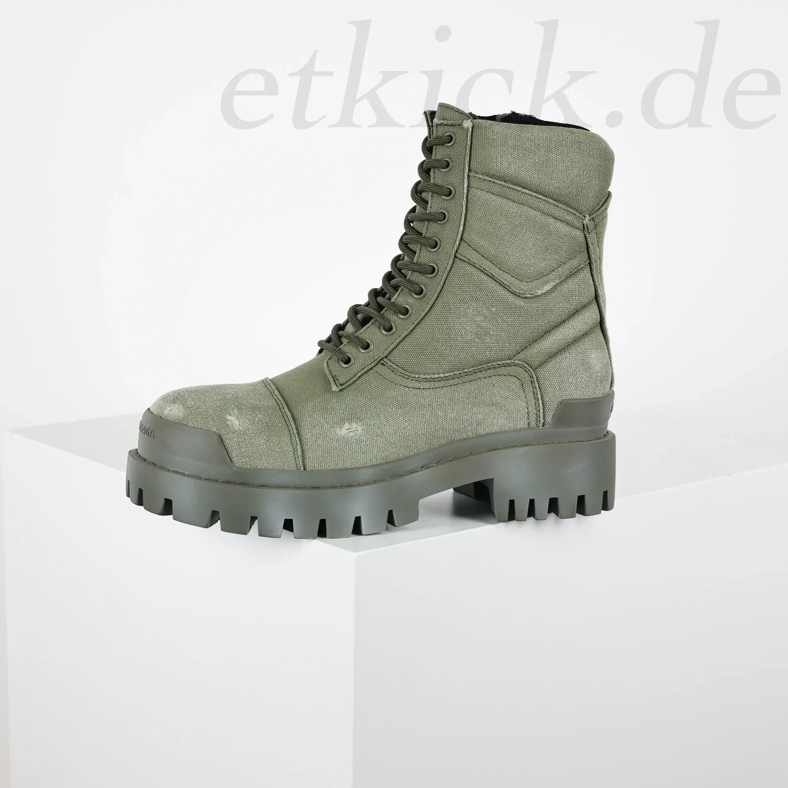 Balenciaga Strike Platform Combat Boots Distressed Look In Military Green - Image 4