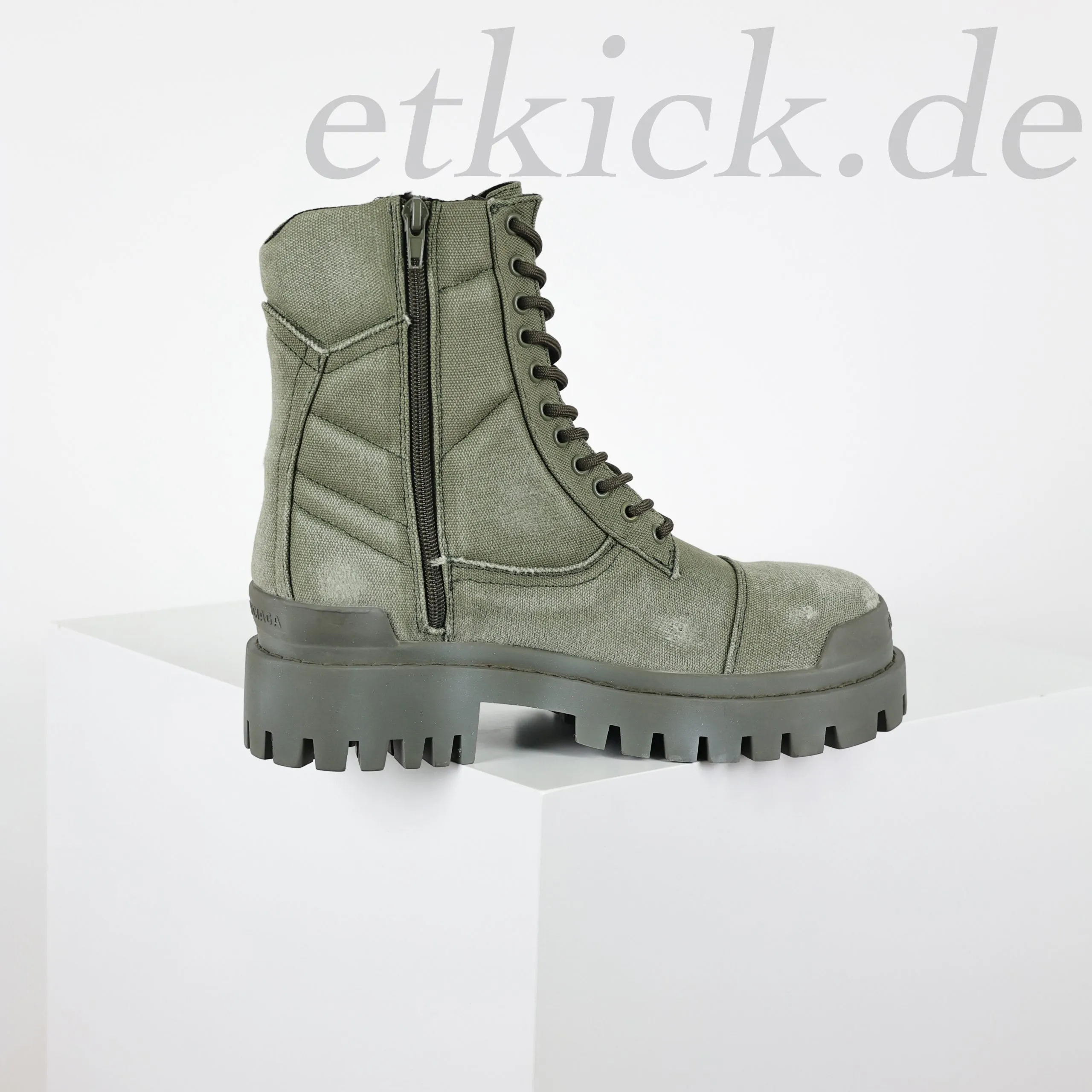 Balenciaga Strike Platform Combat Boots Distressed Look In Military Green - Image 5