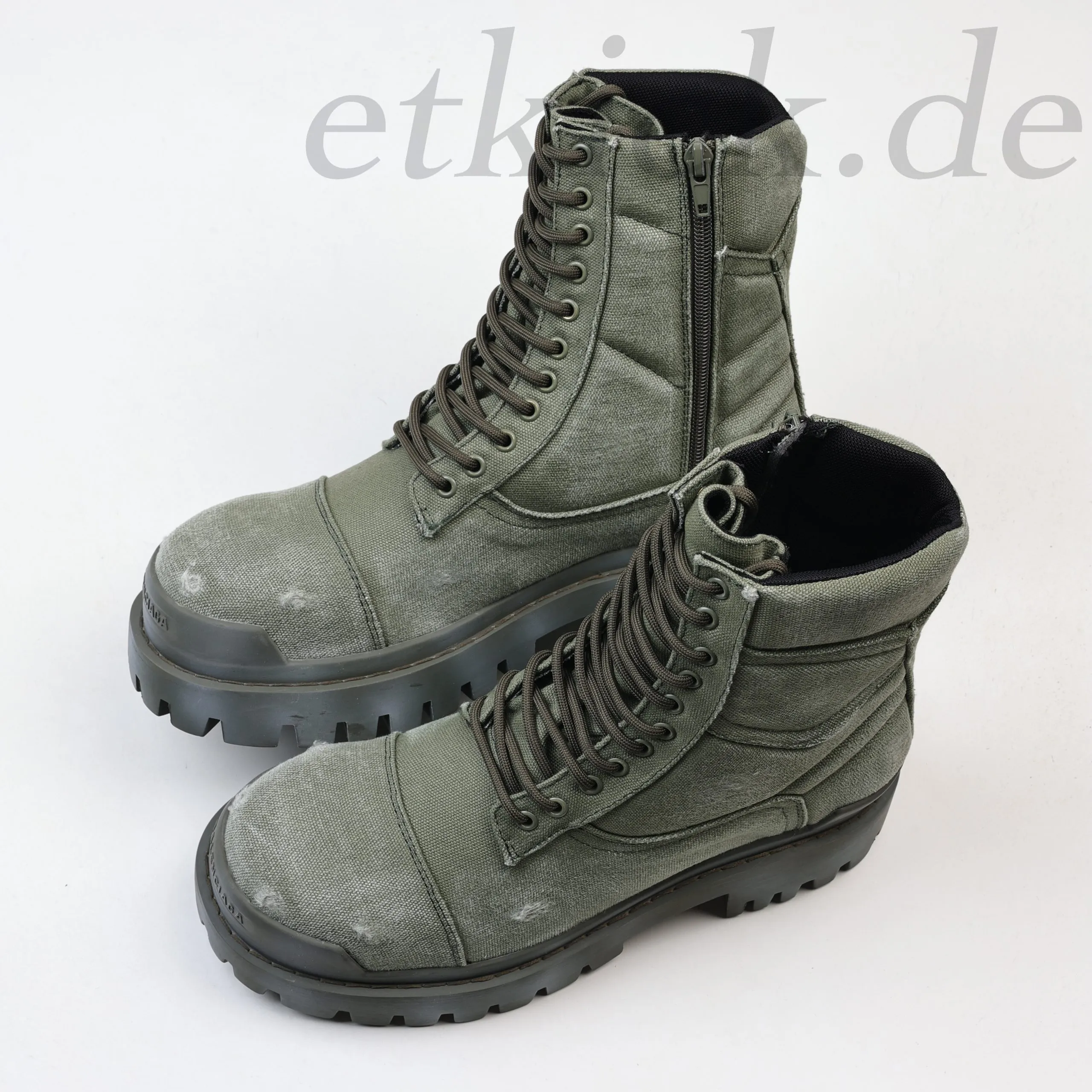 Balenciaga Strike Platform Combat Boots Distressed Look In Military Green - Image 6