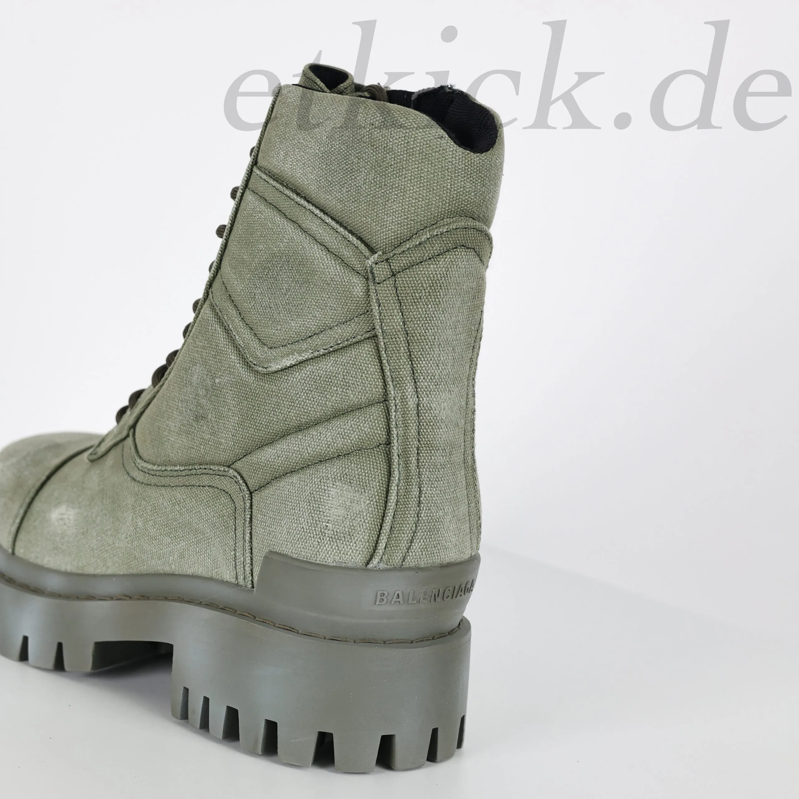 Balenciaga Strike Platform Combat Boots Distressed Look In Military Green - Image 9