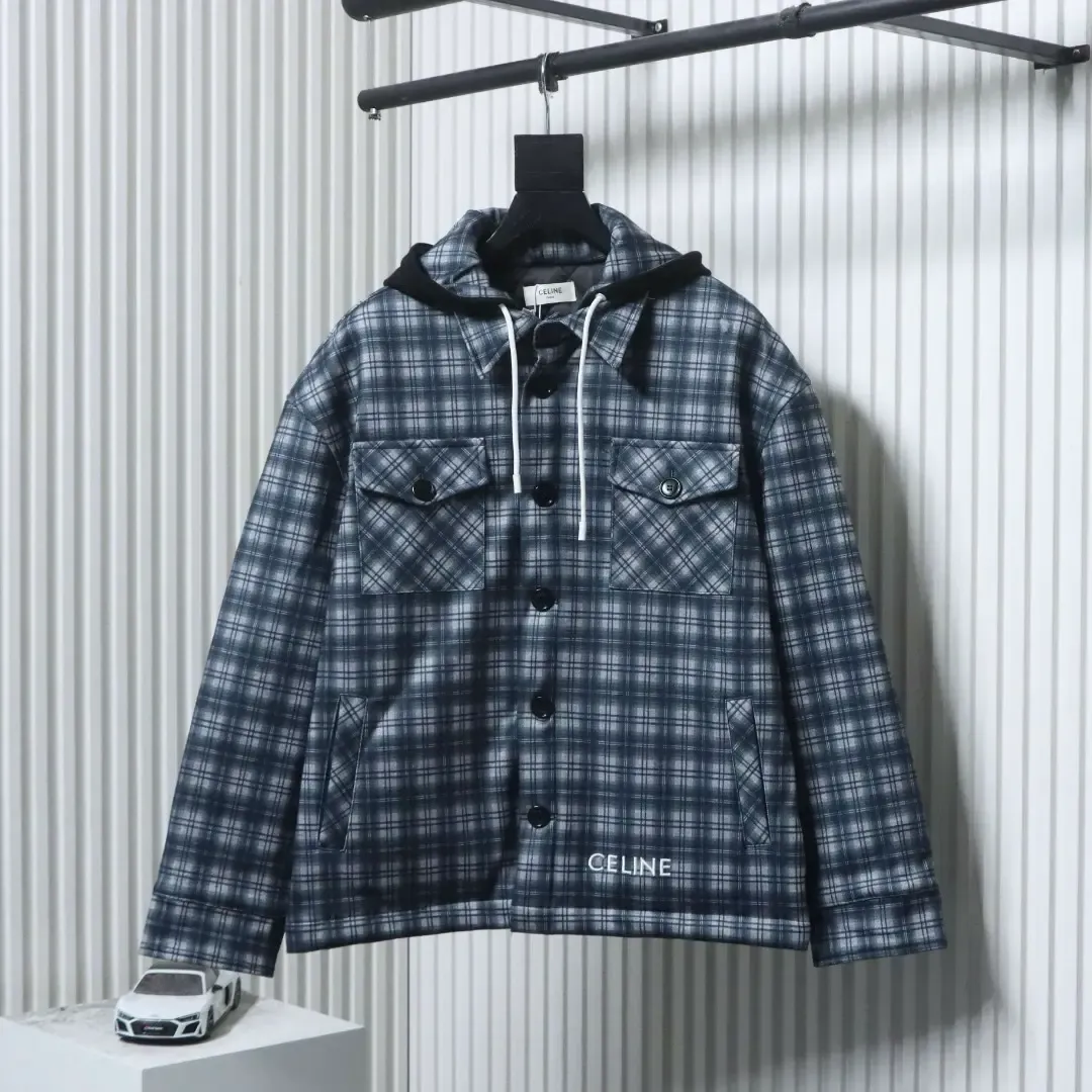 Celine Checked Cashmere And Cotton Coat With Hood - Image 2