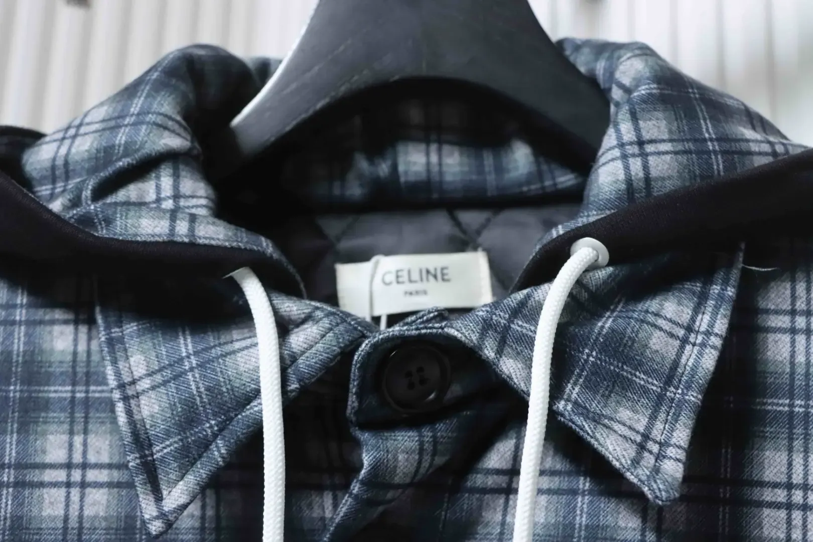 Celine Checked Cashmere And Cotton Coat With Hood - Image 5