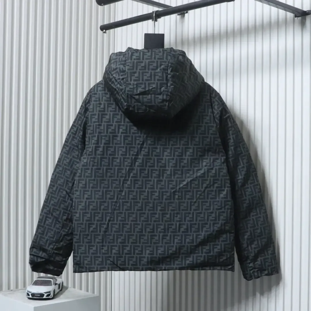 FD Reversible Down Jacket With Hood And FF Monogram - Image 12