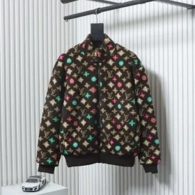 Fleece Jacket With All-Over Monogram Print And Zip Fastening