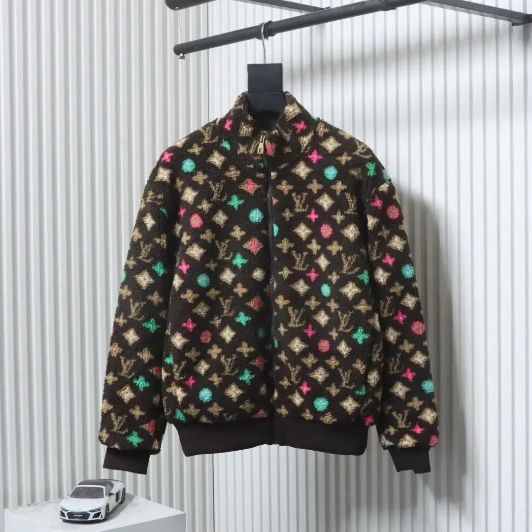 Fleece Jacket With All-Over Monogram Print And Zip Fastening