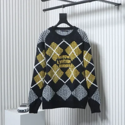 Knit Sweater With Checkerboard Pattern And Geometric Structure - etkick reps