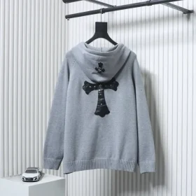 Knitted Sweater With Hood And Leather Label With CH Patch