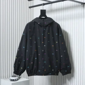 New, Colorful Hooded Jacket Made Of Jacquard Canvas With A Patchwork Pattern