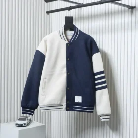 Patchwork Baseball Jacket With Four Stripes