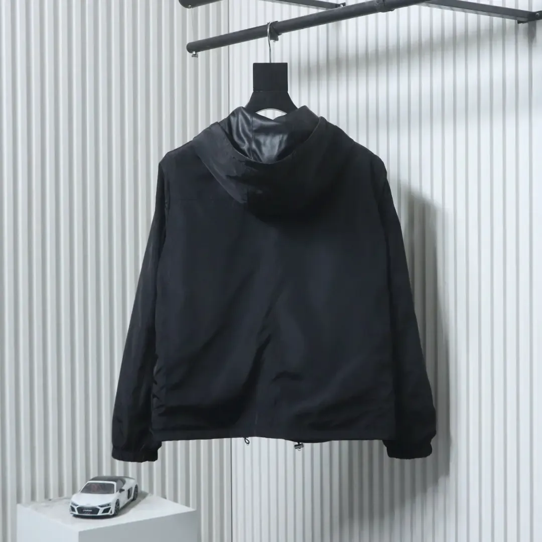 Reversible Hooded Jacket Made Of Leather And Nylon - Image 12