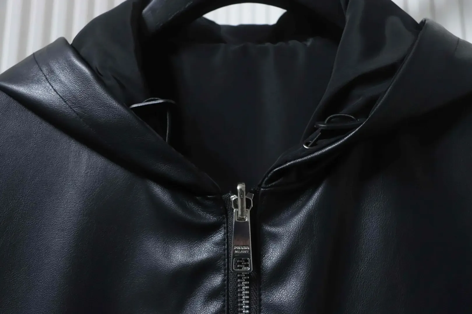 Reversible Hooded Jacket Made Of Leather And Nylon - Image 7