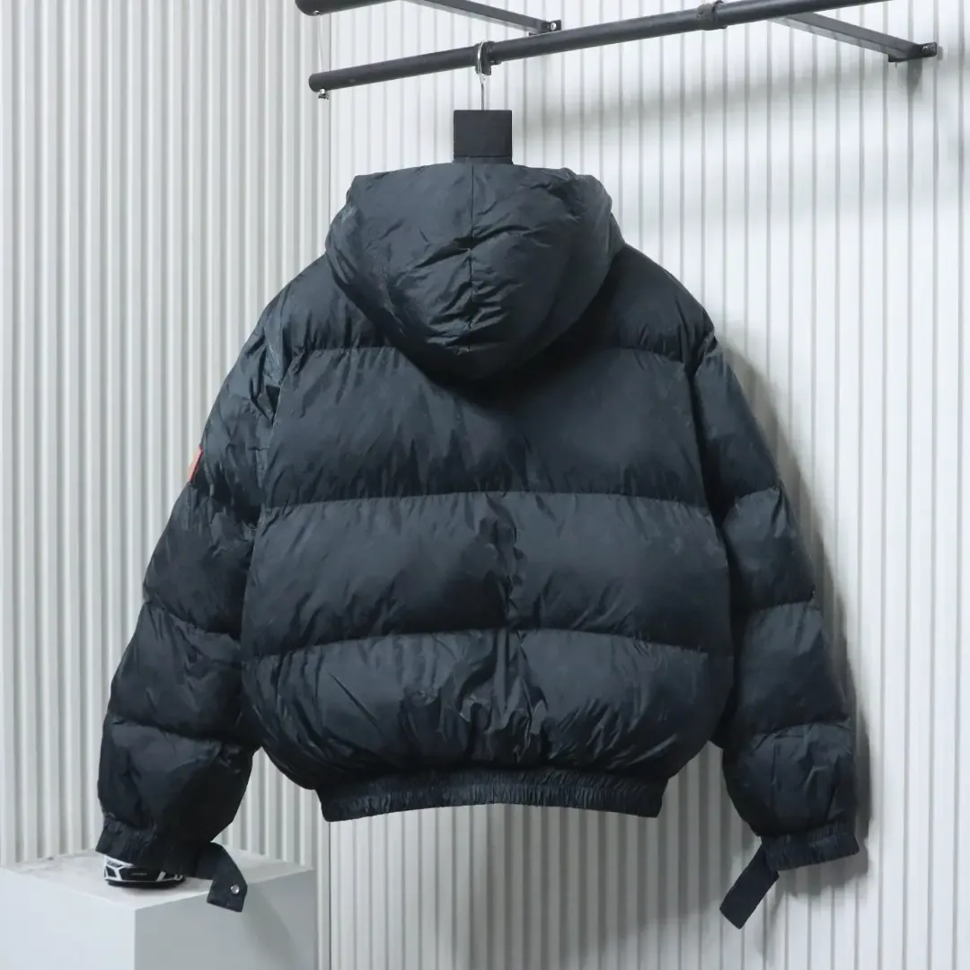 SKI Collection Dark Patterned Down Jacket With Hood And Sleeves - Image 2