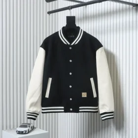 Xinqiao Wool Baseball Jacket With Embroidered Patchwork Pattern
