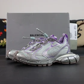 Balenciaga 3Xl Distressed Platform Sneakers With Round Toe Purple Silver