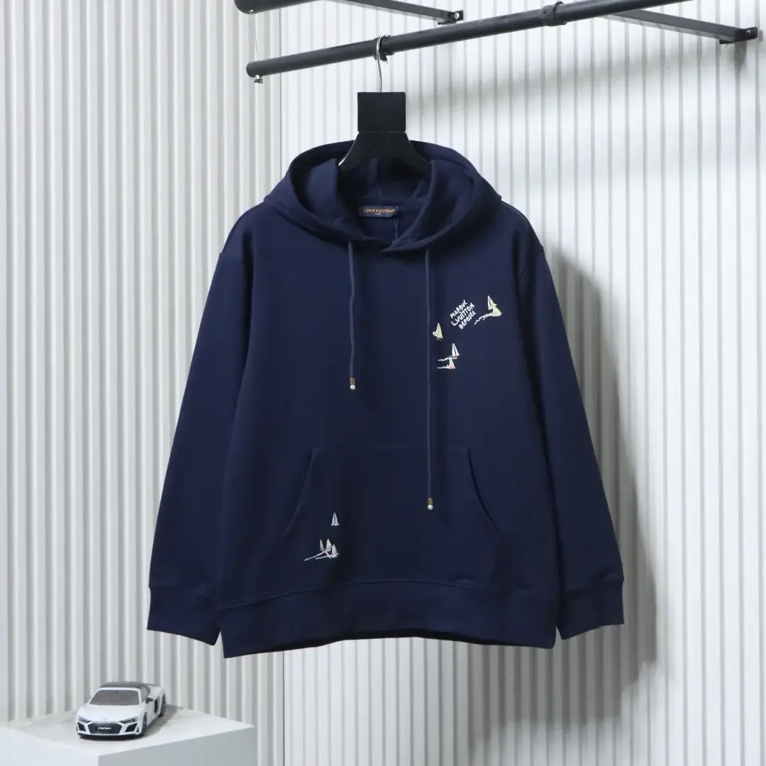 Hoodie With Sailboat Pattern And Embroidery - etkick reps
