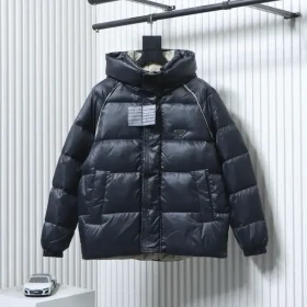 Metallic Triangular Logo Down Jacket With Hood And Wide Brim