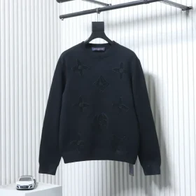 Sweater Made Of Dark Jacquard Fabric With Embroidered Monogram Pattern