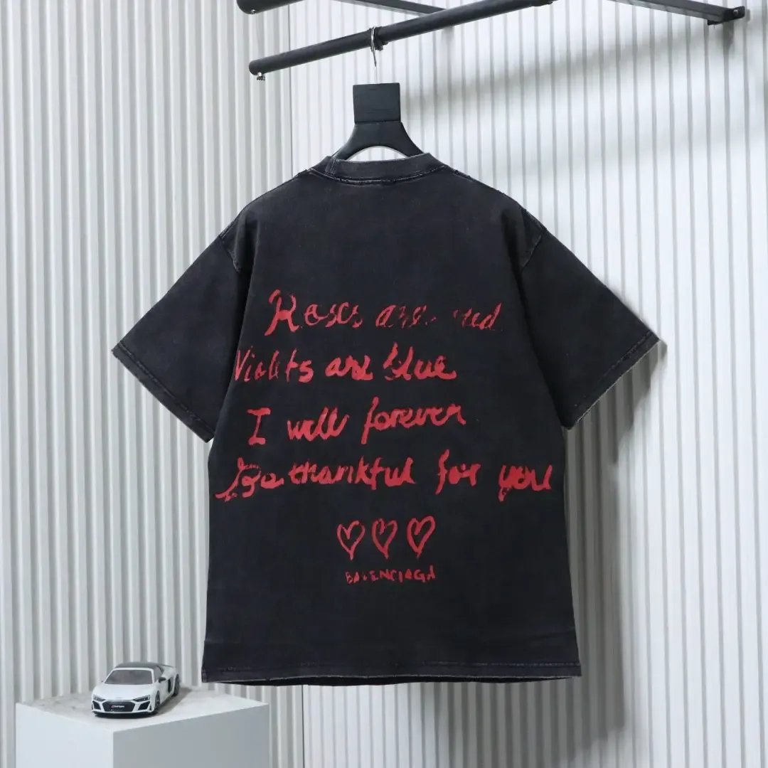 Balenciaga 25Ss Valentine’S Day Limited Edition Heart Letter T-Shirt With Rips And Wash, - etkick reps