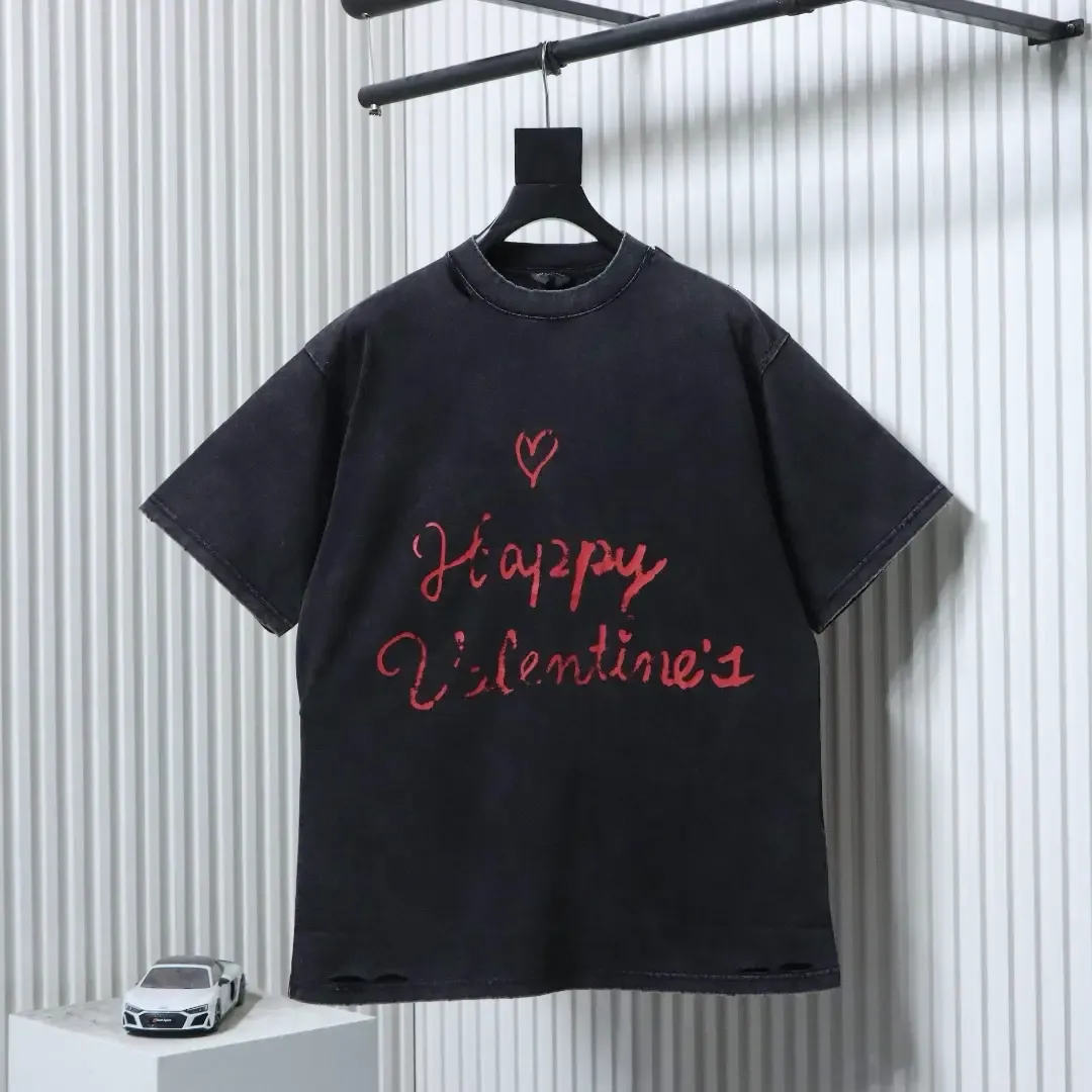 Balenciaga 25Ss Valentine’S Day Limited Edition Heart Letter T-Shirt With Rips And Wash, - etkick reps