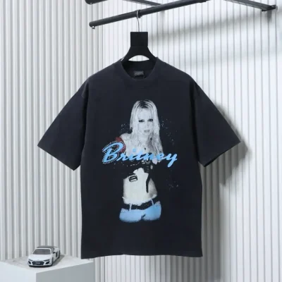 Balenciaga Music Collection Britney Spears Portrait Washed Crew Neck Short Sleeve - etkick reps