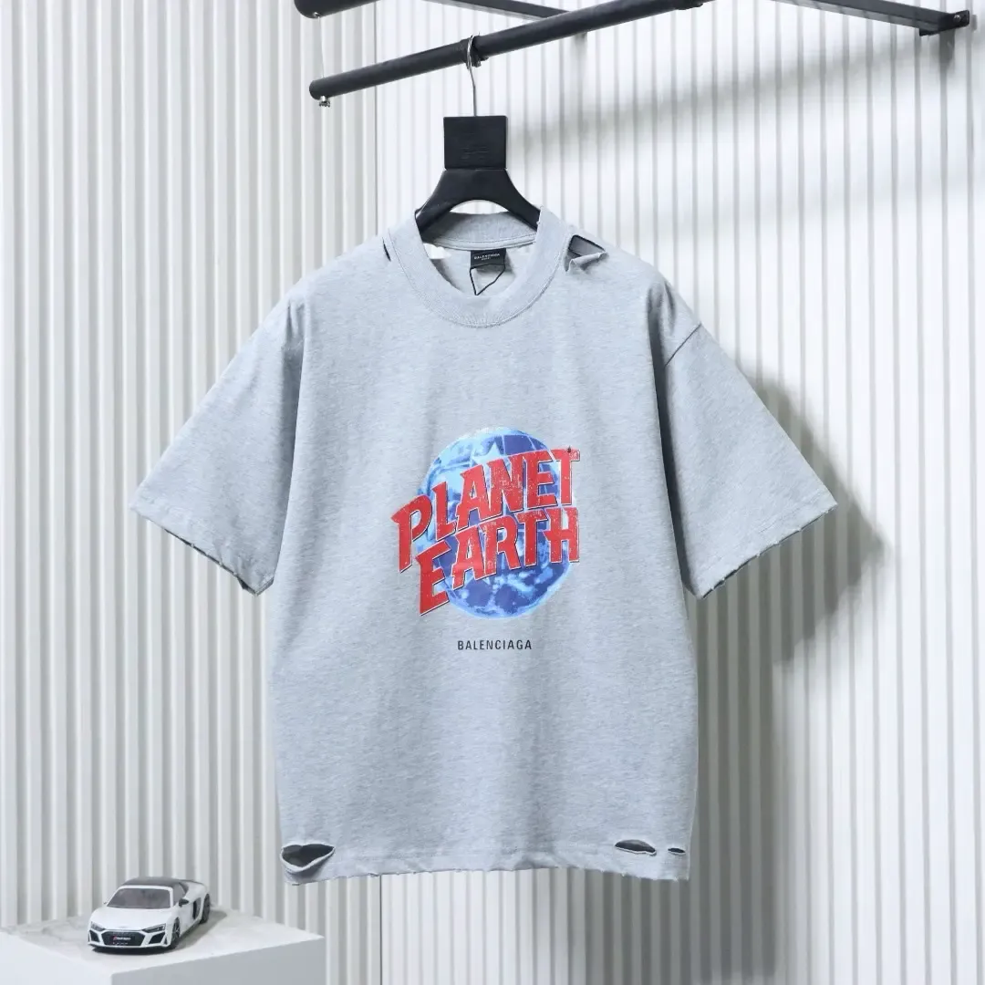 Balenciaga ShortvSleeved With Earth Print And Rips - etkick reps