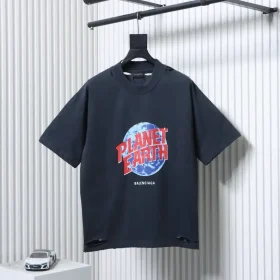 Balenciaga ShortvSleeved With Earth Print And Rips