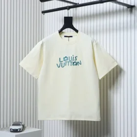 LU Short-Sleeved Top With Small Blue Floral And Letter Embroidery