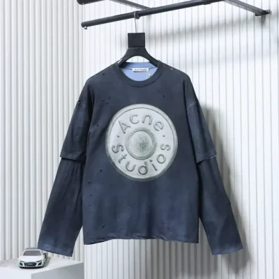 Acne Studios Distressed Sandblasted Washed Faux Two-Piece Long-Sleeve T-Shirt - etkick reps