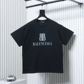 Balenciaga short-sleeved shirt with double B logo print and round neckline
