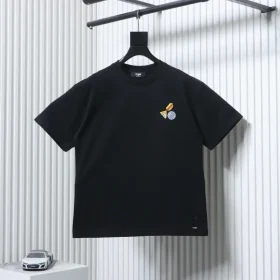 Fendilicious Pizza Pattern Embroidered Short Sleeve T-Shirt