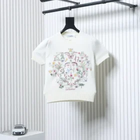 Monet Garden cross-stitch cashmere short-sleeved sweater