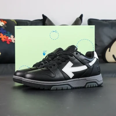 OFF-WHITE Out Of Office Casual Leather Sneakers Black and White - etkick reps