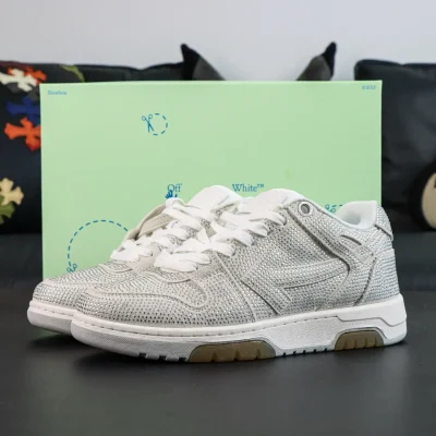 OFF-WHITE Out Of Office leather sneakers white with rhinestones - etkick reps